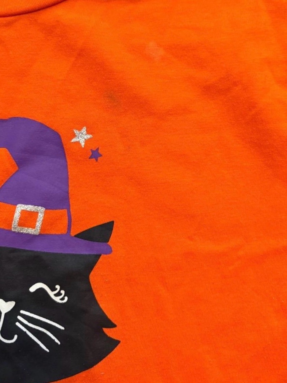 🩷$3 BUNDLED- Kids' Orange Halloween Cat Graphic Tee - 'Magically Purr-fect' - Picture 2 of 5